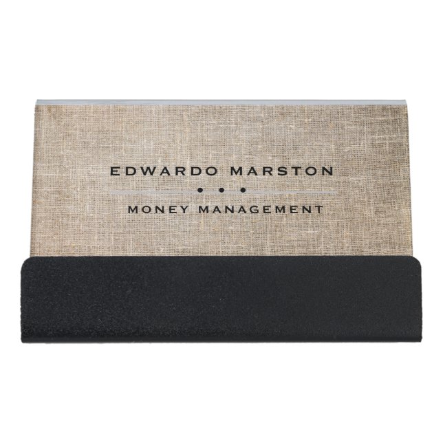 Personalized Faux Tan Linen Desk Business Card Holder (Front)