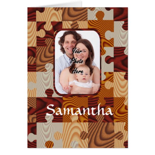 Personalized faux wood jigsaw cards (Front)