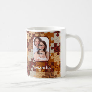 Personalized faux wood jigsaw coffee mug