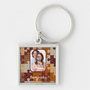 Personalized faux wood jigsaw keychain