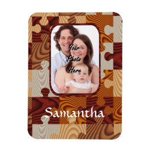 Personalized faux wood jigsaw magnet