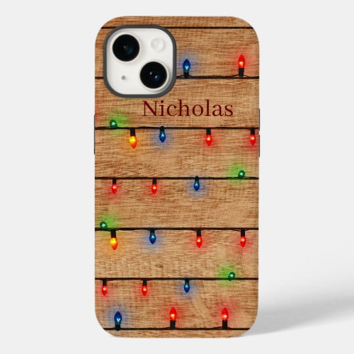 Personalized Faux Wood  Muliticolor Lights  Case_Mate iPhone 14 Case