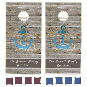 Personalized Faux Wood Panels with Family Name Cornhole Set