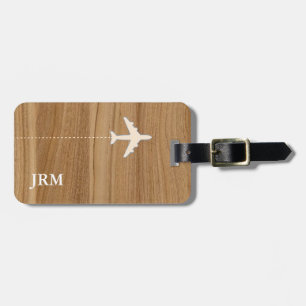 personalized faux wood rustic airplane travel luggage tag