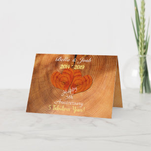 Personalized Faux Wooden 5th Wedding Anniversary Card
