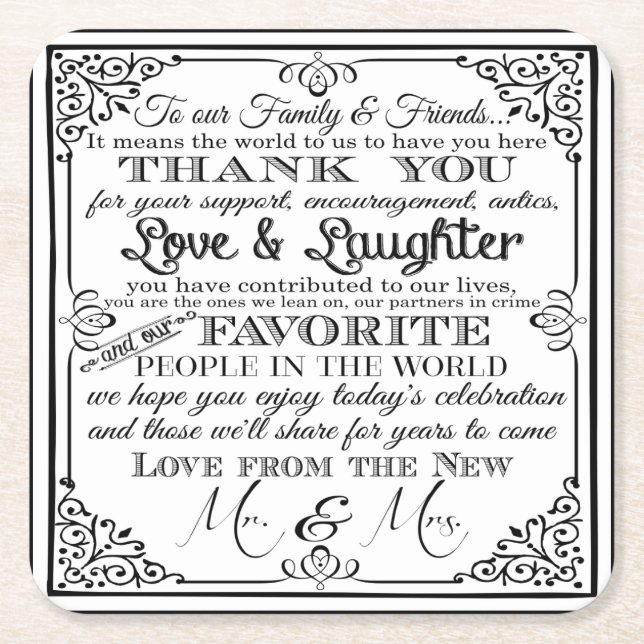 personalized Favor wedding coaster Thank you (Front)