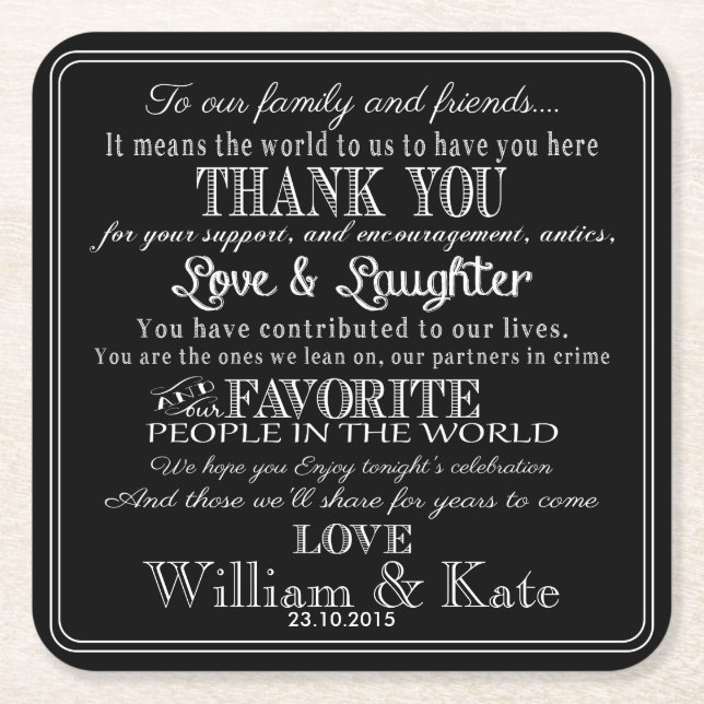 personalized Favor wedding coaster Thank you (Front)