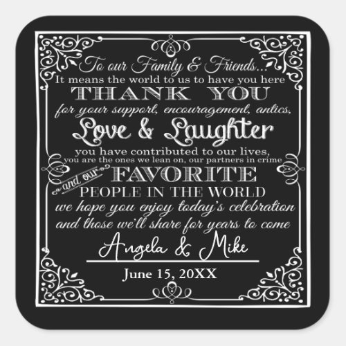 personalized Favor wedding coaster Thank you Square Sticker