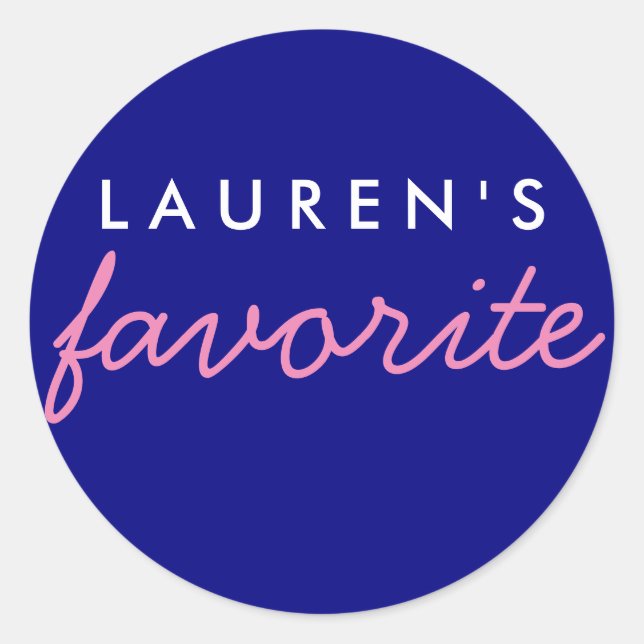 Personalized Favorite Navy and Pink Classic Round Sticker (Front)