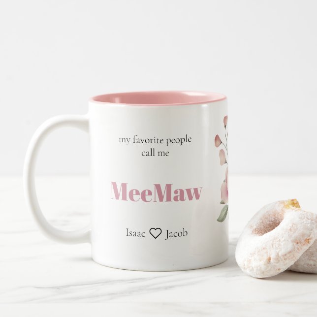Personalized Favorite People Pink Grandma Two-Tone Coffee Mug (With Donut)
