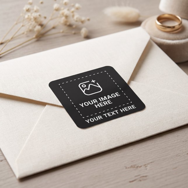 Personalized Favorite Photo with Text Square Sticker (Simulated sticker on envelope)