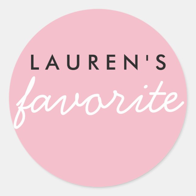 Personalized Favorite Pink and White Classic Round Sticker (Front)