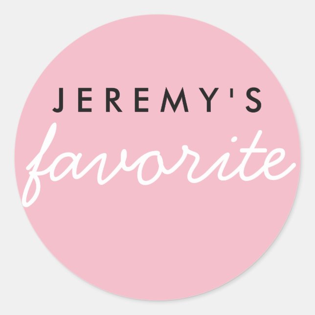 Personalized Favorite Pink and White Classic Round Sticker (Front)