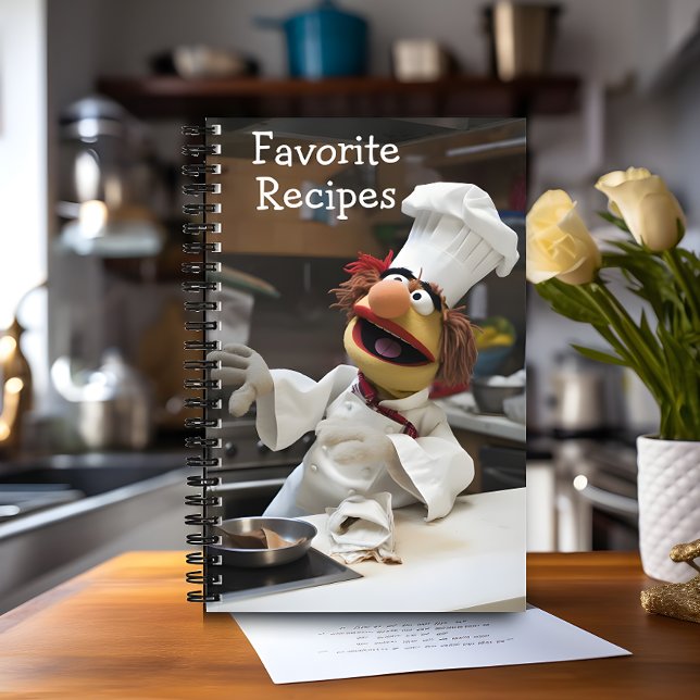 Personalized Favorite Recipes  Notebook (Recipe book with puppet chef stands on top of a kitchen counter)