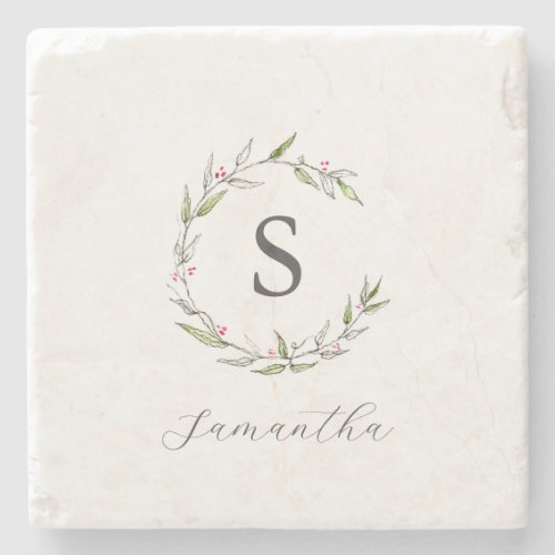 Personalized Favors Watercolor Botanicals Stone Coaster