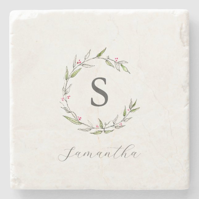 Personalized Favors Watercolor Botanicals Stone Coaster (Front)