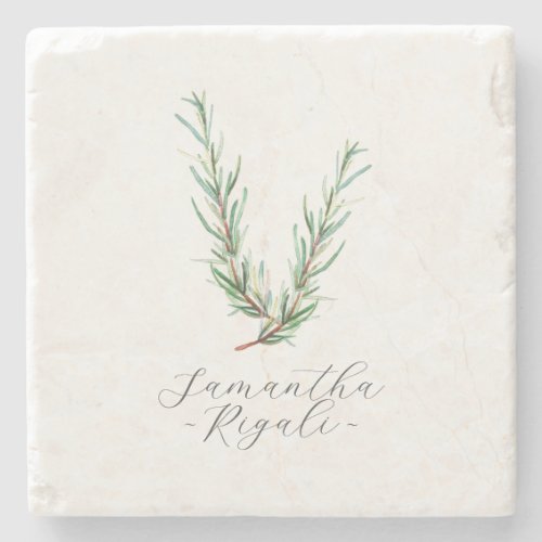 Personalized Favors Watercolor Rosemary Stone Coaster