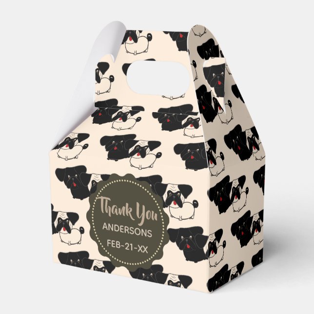 Personalized Fawn Black PUGS Favor Gable Boxes (Front Side)