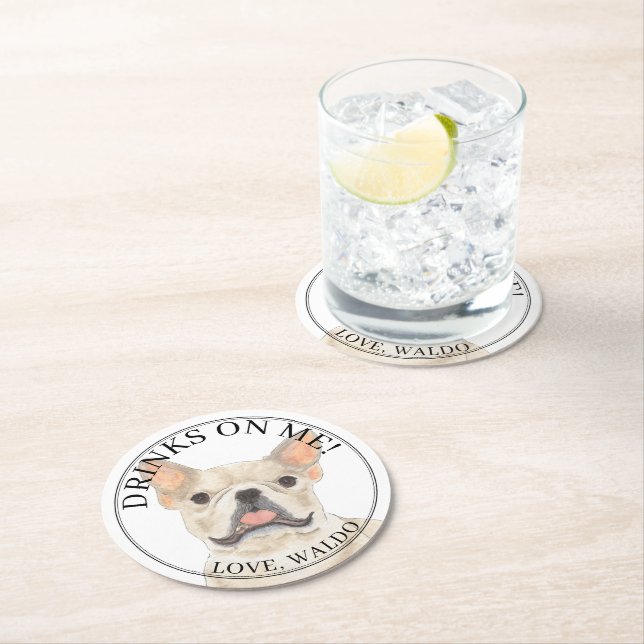 Personalized Fawn Cream Frenchie French Bulldog Round Paper Coaster (Insitu)