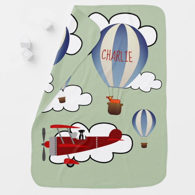 Personalized Fawn in Balloon Baby Blanket (In Situ)