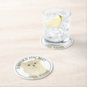 Personalized Fawn Long Haired Chihuahua Wedding Round Paper Coaster