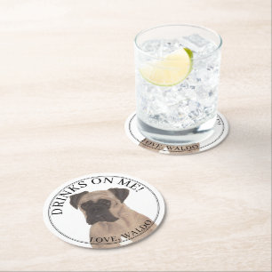 Personalized Fawn Masked Boxer Dog Wedding Round Paper Coaster