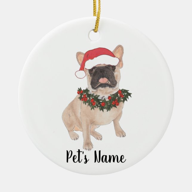 Personalized Fawn Masked Frenchie Christmas Ceramic Ornament (Front)
