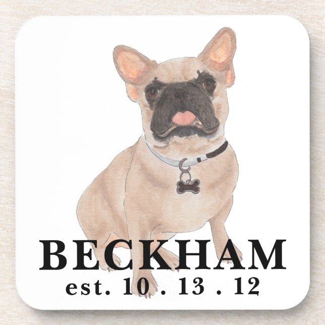 Personalized Fawn Masked Frenchie French Bulldog Beverage Coaster (Front)