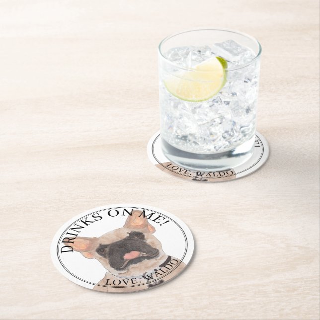 Personalized Fawn Masked Frenchie French Bulldog Round Paper Coaster (Insitu)