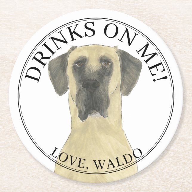 Personalized Fawn Masked Great Dane Wedding  Round Paper Coaster (Front)