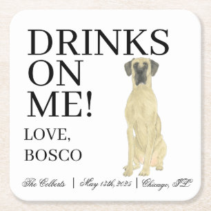 Personalized Fawn Masked Great Dane Wedding Square Paper Coaster