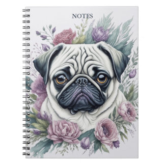 Personalized Fawn Pug Watercolor Floral Notebook