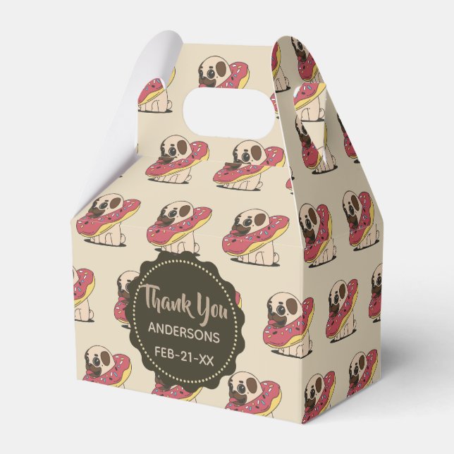 Personalized Fawn PUGS Donuts Favor Gable Box (Front Side)