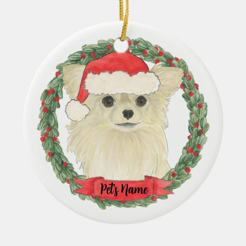 Personalized Fawn Tan Cream Long Haired Chihuahua Ceramic Ornament