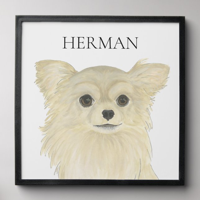 Personalized Fawn Tan Long Haired Chihuahua Peel And Stick Photo Tile (Front Set)