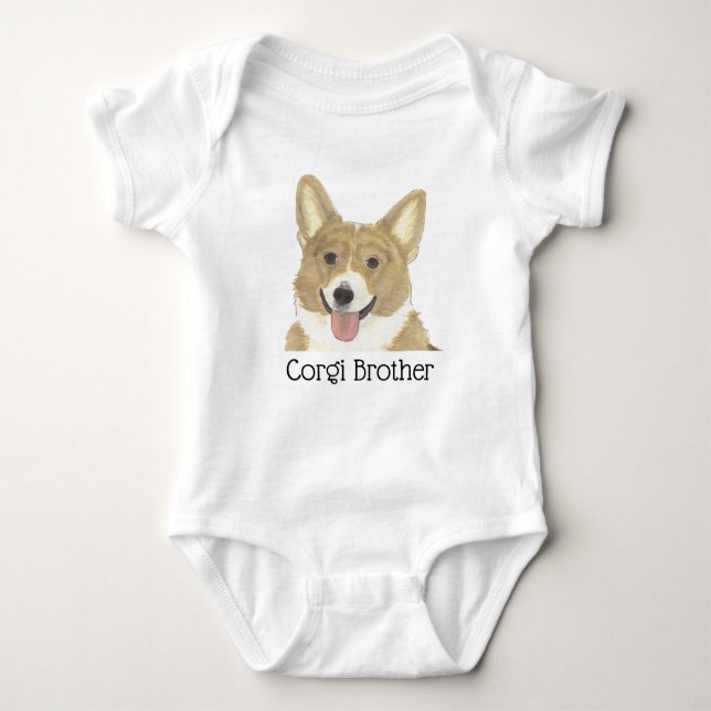 Personalized Fawn Tan White Corgi Dog Baby Bodysuit (Front)