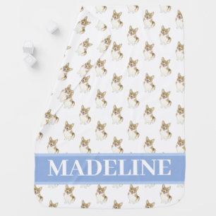 Personalized Fawn & White Corgi Baby Blanket