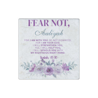 Personalized Fear Not Isaiah 41:10 Purple Floral Stone Magnet