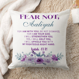 Personalized Fear Not Isaiah 41:10 Purple Floral Throw Pillow