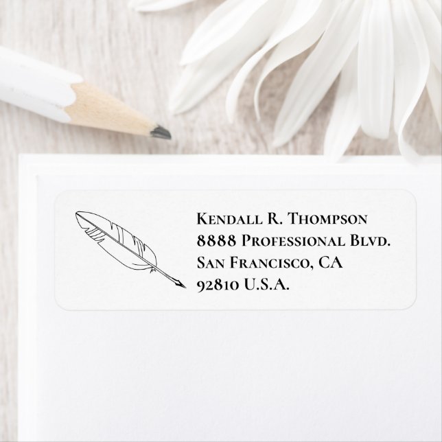 Personalized Feather quill written Custom Address  Label (Insitu)