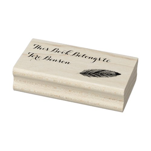 Personalized Feather Rubber Stamp Book Belongs To