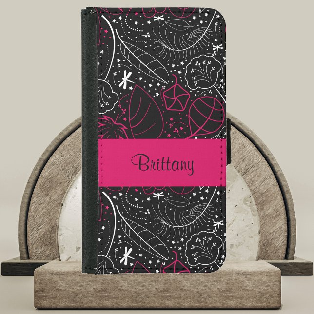 Personalized Feathers Flowers  Samsung Galaxy Wallet Case (Personalized Feathers and Flowers Phone Case)