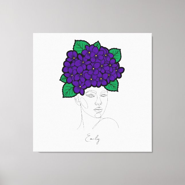 Personalized February Birth Flower Crown Art Canvas Print (Front)