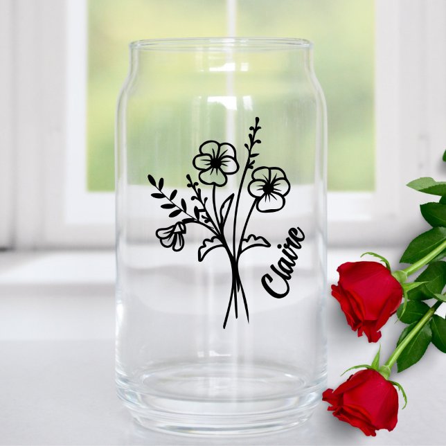 Personalized February Birth Month Flower Violets Can Glass (Creator Uploaded)