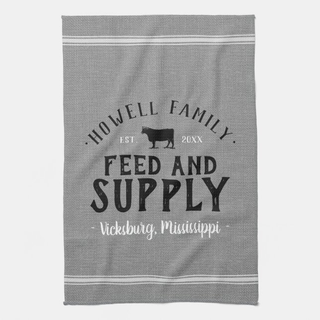 Personalized Feed Supply Grain Sack Kitchen Towel (Vertical)
