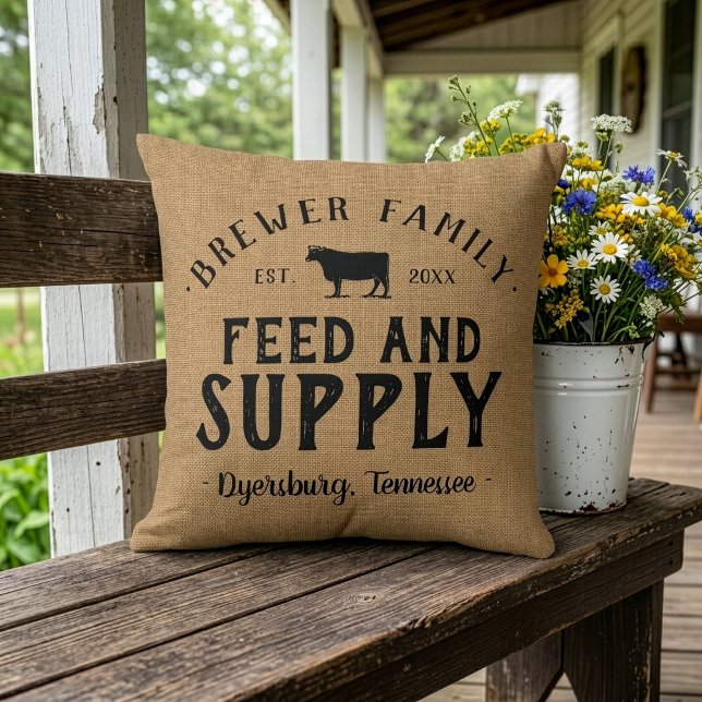 Personalized Feed Supply Grain Sack Throw Pillow (Creator Uploaded)