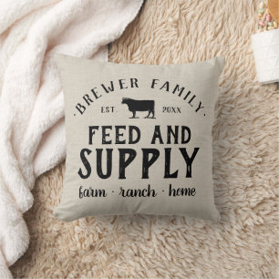 Personalized Feed Supply Grain Sack Throw Pillow