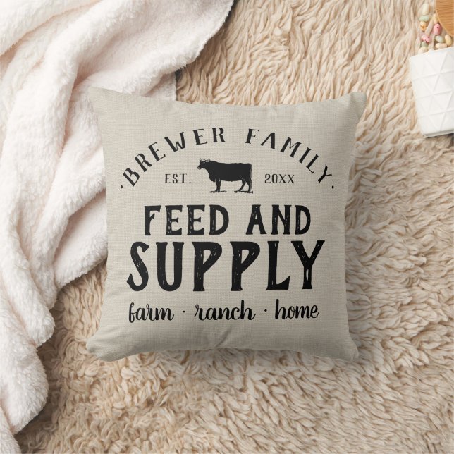 Personalized Feed Supply Grain Sack Throw Pillow (Blanket)