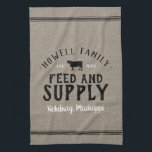 Personalized Feed Supply Grain Sack Towel<br><div class="desc">Rustic faux grainsack FEED & SUPPLY kitchen towel personalized with your family name, home city, established date or any other custom text. Please note the subtle burlap background texture is part of the printed design and product is not made of real burlap material. Click the Customize It button to add...</div>