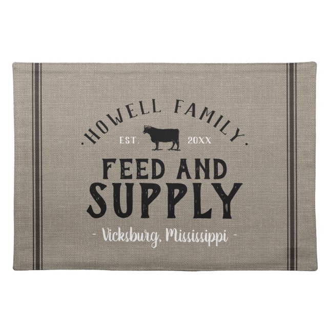 Personalized Feed Supply Grain Sack Woven Cotton Cloth Placemat (Front)